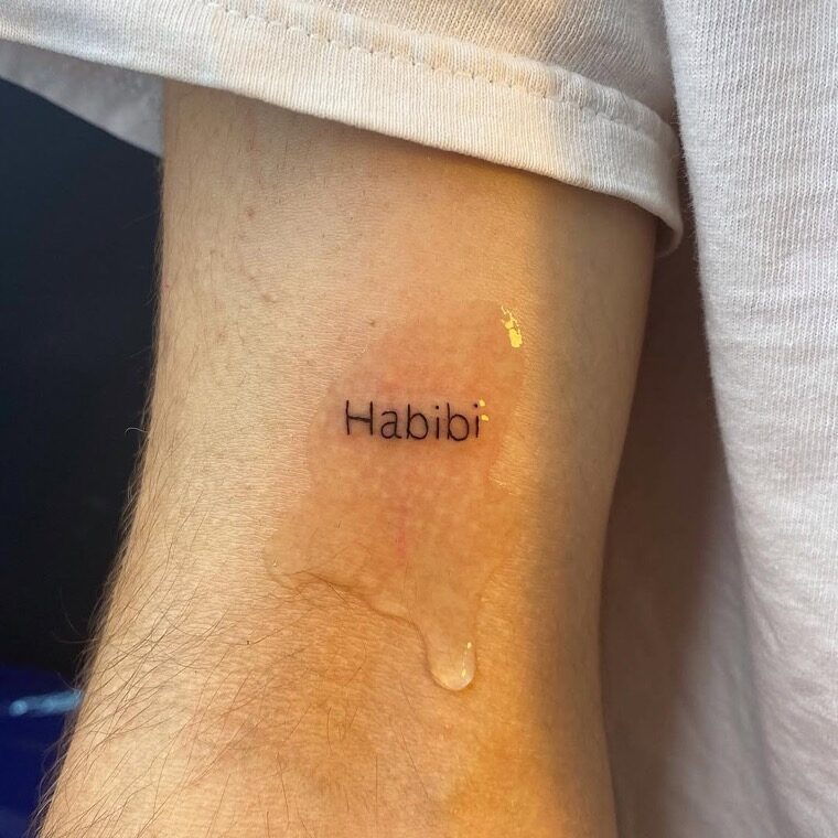 Jojo's fresh Habibi tattoo on his arm